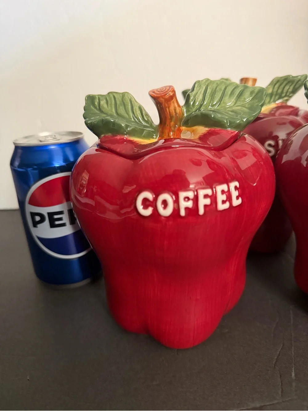 Red Apple Ceramic Tea Coffee Sugar Canister Set - Home Kitchen